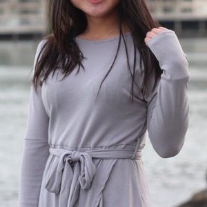gray tie wrap dress